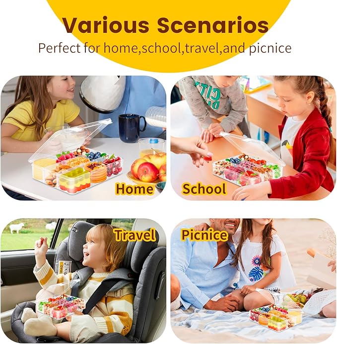 AQSXO 1 Pcs Snack Box Container, 9 Compartments Snack Containers Reusable Meal Prep Lunch Containers.