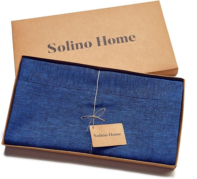 Solino Home Linen Tablecloth 60 x 90 Inch - 100% Pure Linen Royal Blue Table Cloth for Rectangular Tables - Athena, Machine Washable Cloth Tablecloth for Summer