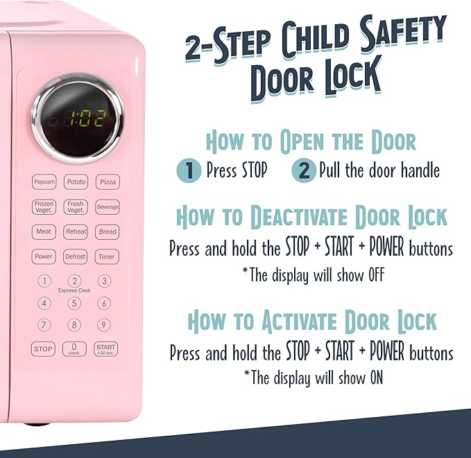Nostalgia Retro Microwave Oven 0.7 Cu Ft, 700-Watt Countertop Size with Glass Turntable, Child Safety Lock, 8 Auto-Cook Programs, Digital Clock, Pink