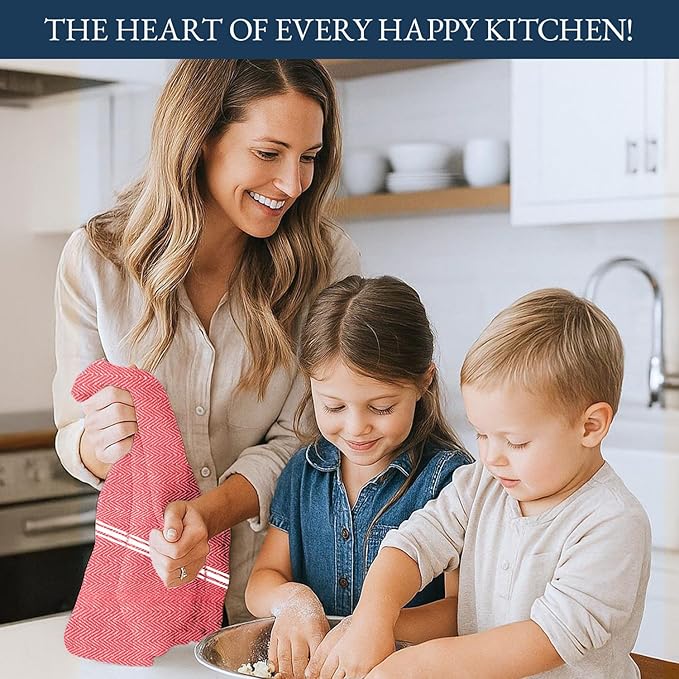 LANE LINEN Kitchen Towels Set - 100% Pure Cotton Dish Towels for Kitchen, Super Absorbent Kitchen Hand Towel, Tea Towels, Soft & Durable Dish Cloths, Pack of 12 – 14”x25”, Red