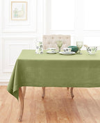Solino Home Linen Tablecloth 60 x 90 Inch - Classic Hemstitch 100% Pure Linen Moss Green Table Cloth for Rectangle Tables - Machine Washable Tablecloth for Summer, Fall, Autumn
