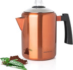 Mixpresso Copper Stainless Steel Coffee Percolator Stovetop, 37oz Classic Percolator Coffee Pot, Great For Camping Pot, 5-8 Cup Stove Top Espresso Maker, Cool-Touch Handle