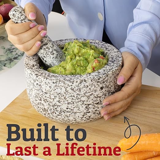 PriorityChef Heavy Duty Natural Granite Mortar and Pestle Set, 4 Cup Carved from Natural Granite, Make Fresh Guacamole, Stone Grinder Bowl, Herb Crusher, Spice Grinder, White