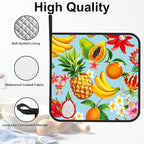 Hawaiian Tropical Fruits Pot Holders Set of 2 Heat Resistant & Non Slip Potholders, Flowers Oven Hot Pads for Kitchen Cooking Baking Barbecue