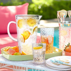 Bzyoo 74oz Clear ChillCraft Water Jug, BPA-Free Pitcher with Lid, Hammered Glass-Style Durable Plastic, Ripple Effect Design, Easy-Pour Spout, Ideal for Orange Juice, Iced Tea, Infused Waters
