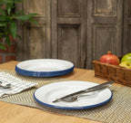 Red Co. Set of 4 Enamelware Metal Classic 10" Round Dinner Plate, Solid White/Navy Blue Rim