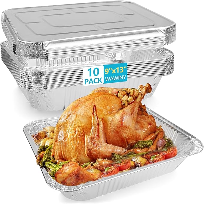 9x13 Thickened Aluminum Foil Pans With Lids, 10Pack Extra Deep Disposable Aluminum Pans for Roasting, Baking, Cooking, Food Prep, Chafing, Steam Table, Oven, Cake, and Party Catering.