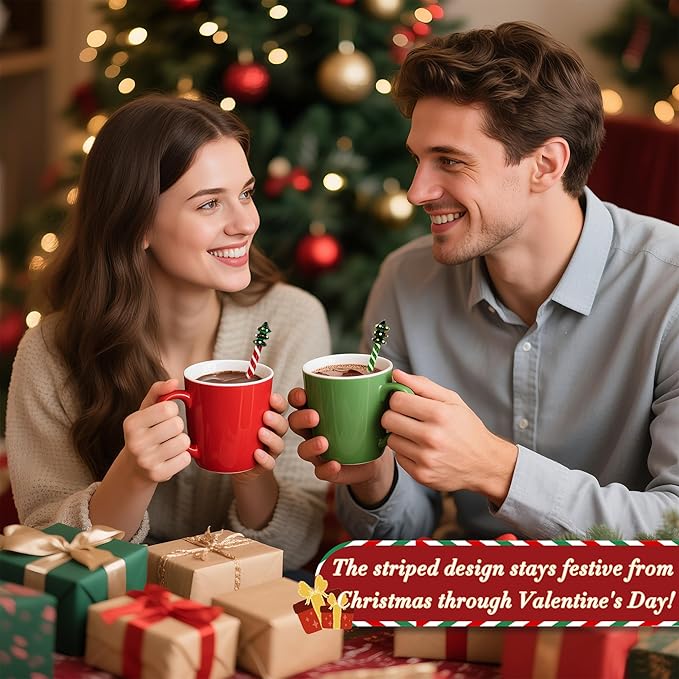 Christmas Tree Glass Stir Sticks - 6.88" Cute Swizzle Stick for Coffee & Cocktails - Festive Red, Green& White Striped Design - Holiday Party Drink Mixers Essentials (4-Pack)