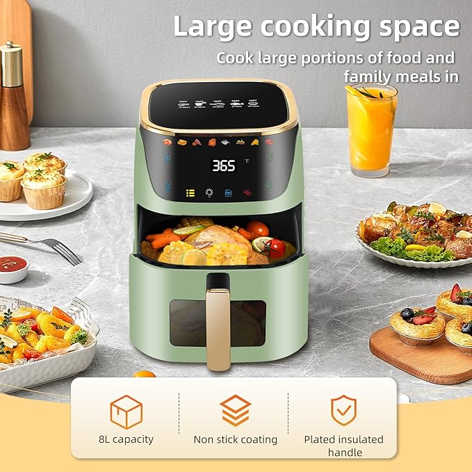 Panana Air Fryer, 8QT Large Capacity Air Fryer, Oilless Healty Cooker Airfryer Oven with 8 Presets, 1500W Air Fryers for Quick Meal, Home Use