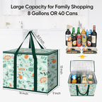 BALEINE 2Pk Insulated Reusable Grocery Bags, Collapsible Cooler Bag for Groceries, Heavy Duty Large Insulated Bag (16''x9''x13'', Spring Stroll)