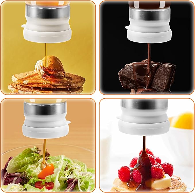 Glass Honey Dispenser No Drip with Stand, 12 OZ Honey Pot Jar with Handle, Syrup Dispenser for Coffee or Tea, Yellow