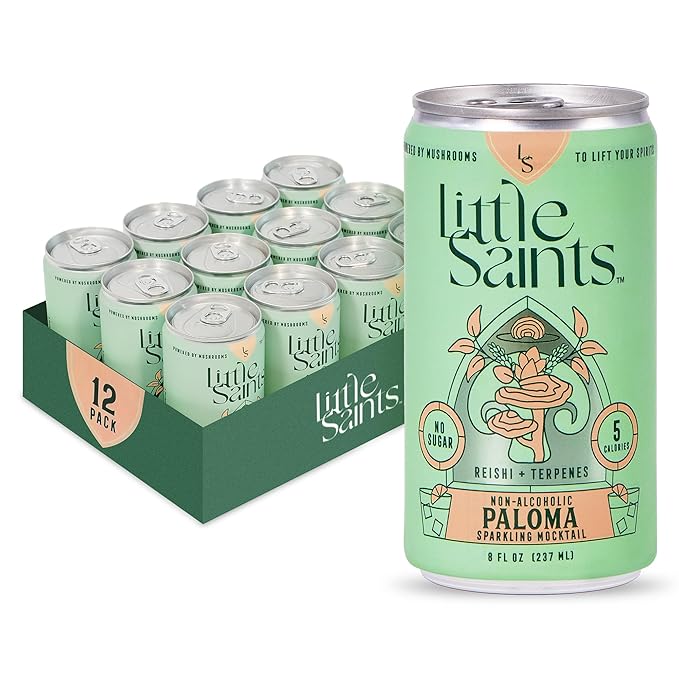 Little Saints Mocktails Non Alcoholic Drinks, Paloma (12 Pack) - Plant-Based & Alcohol-Free Paloma Cocktail Mixers - Sugar-Free Ready-to-Drink Sparkling Beverage for Parties & Celebrations, 8 Oz Cans
