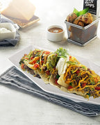 DELLING 13.7 inch Serving Platter, Geometric Serving Plates, White Porcelain Platters for Serving Food, Serving Trays for Party, Entertaining, Appetizer, Fruit, Salad, Oven Safe Dinnerware Set of 3