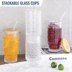 16 Oz Glass Cups with Lid and Straw, Vintage Embossed Floral Glass Tumbler, Iced Coffee Cups for Whiskey Cocktail Beer (1 PACK)