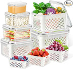 TBMax 12 Pieces Fruit Storage Containers for Fridge Organizers and Storage, 6 Pack Large Produce Saver with Airtight Lid & Colander for Berry Lettuce Salad Vegetable Storage, Refrigerator Organizer