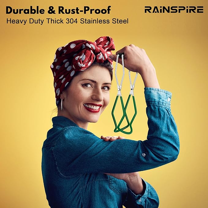 Rainspire Canning Jar Lifter, Canning Tongs Jar Lifter, Canning Tools, Canning Supplies for Home Kitchen, Stainless Steel, Green