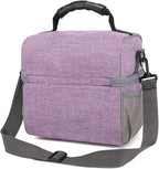 FlowFly Double Layer Cooler Insulated Lunch Bag Adult Lunch Box Large Tote Bag for Men, Women, With Adjustable Strap,Front Pocket and Dual Large Mesh Side Pockets