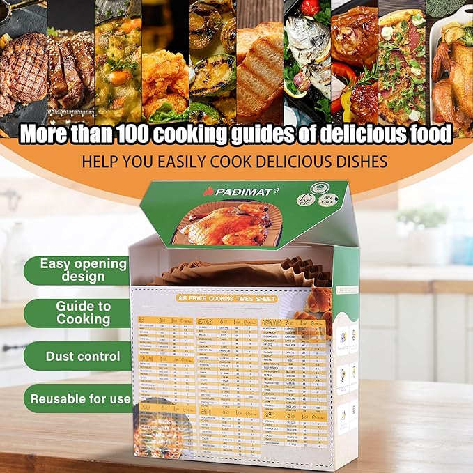 Air Fryer Disposable Paper Liners, 125 Pcs Parchment Cooking Non-Stick Liner for Airfryer, Microwave Oven, Frying Pan, 9 Inch Oil-proof Air Fryers Filters Sheets for 9 10 11 12 Qt Baking Basket