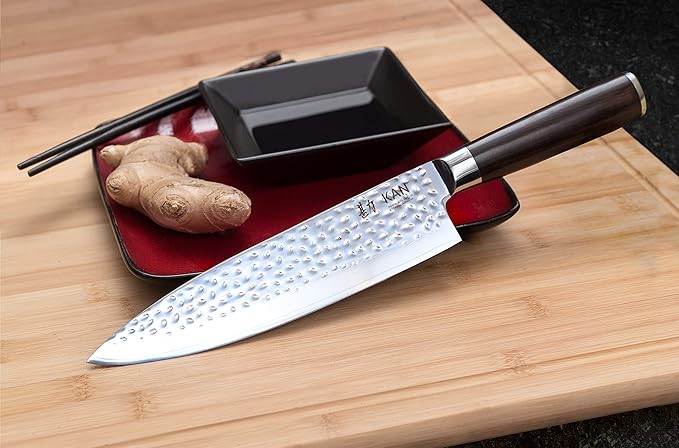 KAN Core Professional Chef Knife 8-inch VG-10 67 layers Damascus Ambidextrous (Hammered Japanese VG-10 Blade, Ebony wood handle-upgraded version)