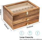 Silverware Box, 3-Layer Wooden Silverware Storage Box with Glass Lid, 14.5×10.6 Inches Vintage Style Decor Flatware Storage Case for Fine Flatware & Utensils, Gift Idea (Torched Wood)