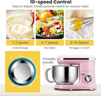 VIVOHOME Stand Mixer, 660W 10 Speed 6 Quart Tilt-Head Kitchen Electric Food Mixer with Beater, Dough Hook, Wire Whip and Egg Separator, Pink