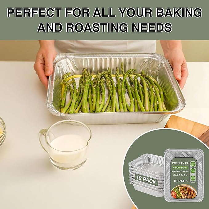 INFINITY EL Disposable Aluminum Foil Pans 10 Pack | Full Size 20.5" x 13" x 3" Deep Disposable Pan, Aluminum Baking Pans | Heavy Duty Foil Pan for Roasting Turkey, Lasagna, Thanksgiving, Christmas