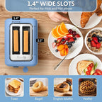 BUYDEEM DT620 2-Slice Toaster, Extra Wide Slots, Retro Stainless Steel with High Lift Lever, Bagel and Muffin Function, Removal Crumb Tray, 7-Shade Settings,Blue
