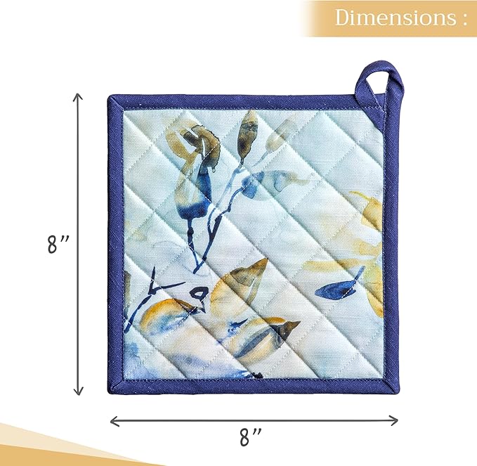 Maison d' Hermine Pot Holders set 100% Cotton Heat Resistant Potholders 8" x 8" Hot Pads with Loop BBQ, Cooking, Baking, Grilling, Kitchen, Handling Hot Pan Spring/Summer (Pack of 2, Lazy Summer Days)