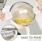 MICHELANGELO Pasta Pot with Strainer Lid - 6 Quart Multipurpose Pot with Twist and Lock Handles, Nonstick Soup Pot with Granite Coating, Induction Compatible, White