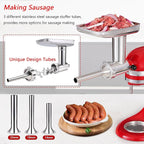KINGEAGLE Food Grinder Attachment for KitchenAid Mixers,Stainless Steel Dishwasher Safe Meat Mincer Accessories Set Included 3 Sausage Stuffer Tubes
