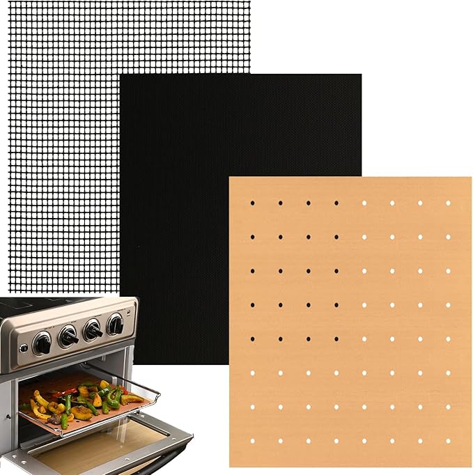 WMKGG 3 Pack Air Fryer Oven Liners Set, 9 x 11 Inch Reusable Non-Stick Toaster Oven Mats Compatible with Cuisinart, Breville, Ninja Foodi, Kalorik, Emeril Lagasse