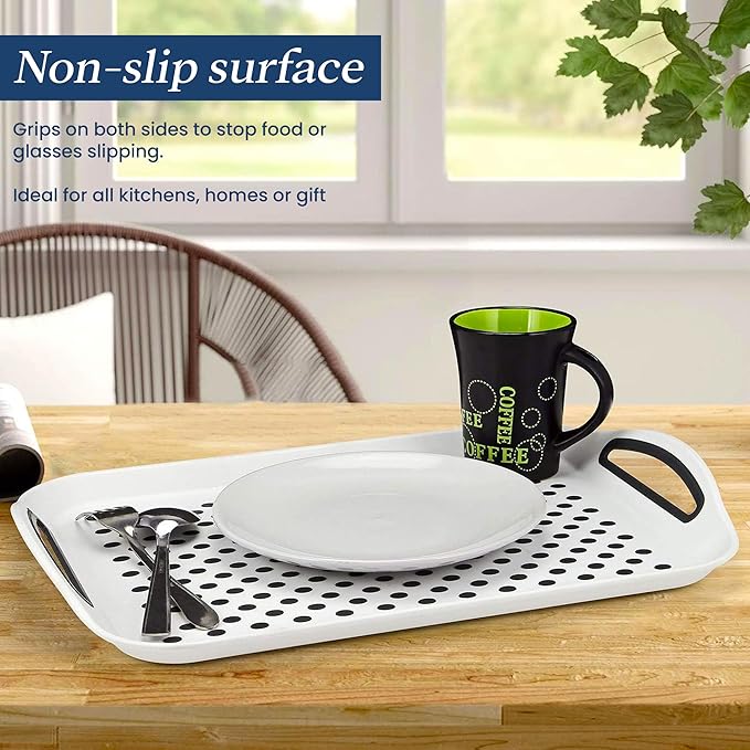 Food Trays for Eating on Couch - 2 Pack - Non Slip Dinner Trays for Eating Set of 2 Non Slip Serving Tray and Food Tray with Handles (White)