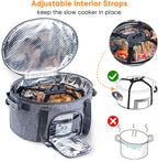 Double-Layer Slow Cooker Carrying Bag for 6-8 Quart CrockPot and Hamlton Beach Slow Cooker, Travel Bag with Lid Fastener for Crock-pot, Portable Carrier Case Slow Cooker Bag with See-thought Window