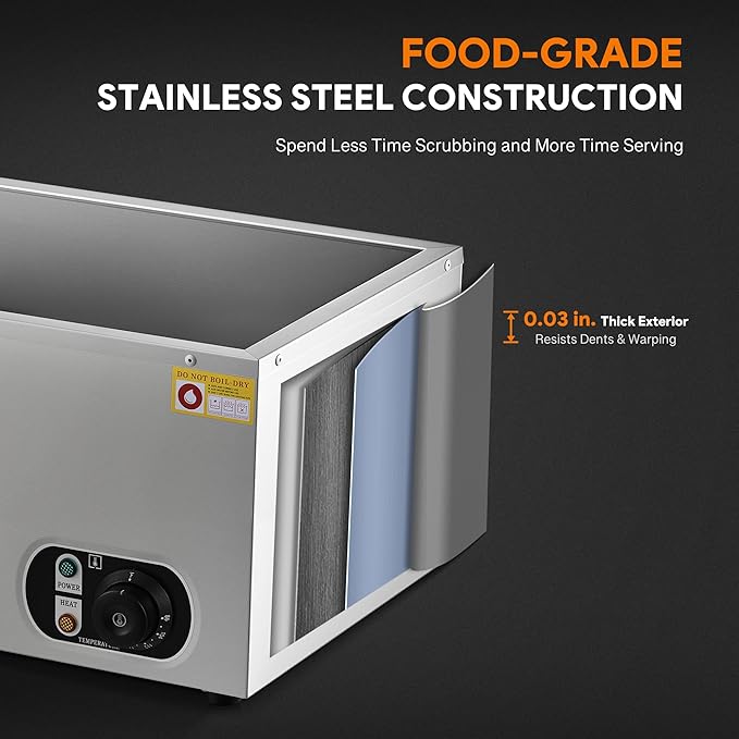 WILPREP Commercial Food Warmer, 1500W Countertop Electric Warmer with 86-185°F Adjustable Temp Control & Over-Temperature Protection, Stainless Steel Buffet Bain Marie for Catering Restaurants