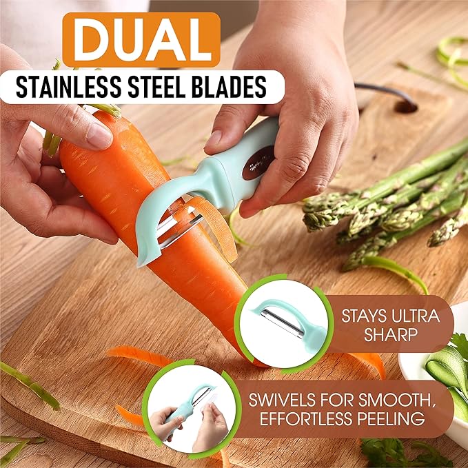 Spring Chef Premium Swivel Vegetable Peeler, Soft Grip Handle and Ultra Sharp Stainless Steel Blades - Perfect Kitchen Peeler For Veggie, Fruit, Potato, Carrot, Apple - Mint