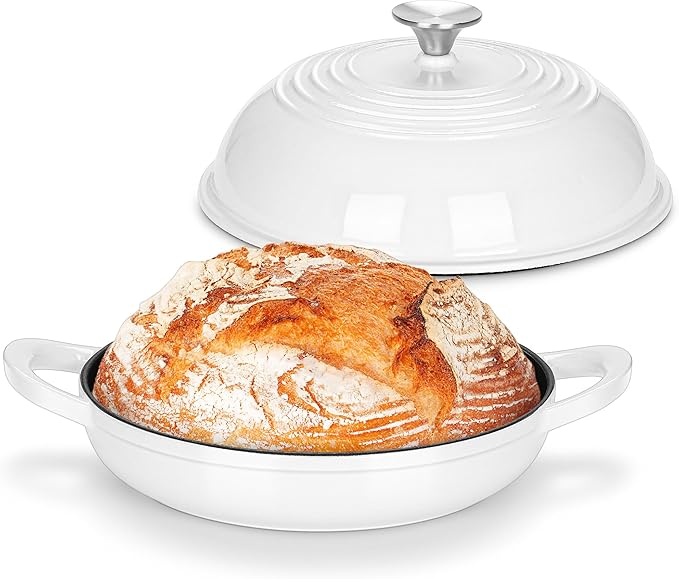 Bread Oven for Sourdough (5.5 QT), Joyfair Enamaled Cast Iron Bread Dutch Oven with Lid, Sourdough Bread Baking Pan, Heavy Duty Dual Handles, Non-Stick & Even Cooking, Oven-safe up to 500°F, White