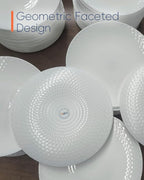 10.5 inch Dinner Plate Set of 6, Light and Durable Opal Glass Geometric Faceted White Dinnerware Plates, Dishwasher and Microwave Safe
