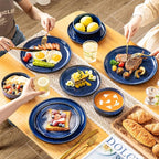 vancasso Starry 18 Pieces Dinnerware Sets for 6, Blue Reactive Glaze Dishes Sets, Ceramic Plates and Bowls Set, Dinner Salad Dessert Plates, and Cereal Bowls Set, Dishwasher and Microwave Safe