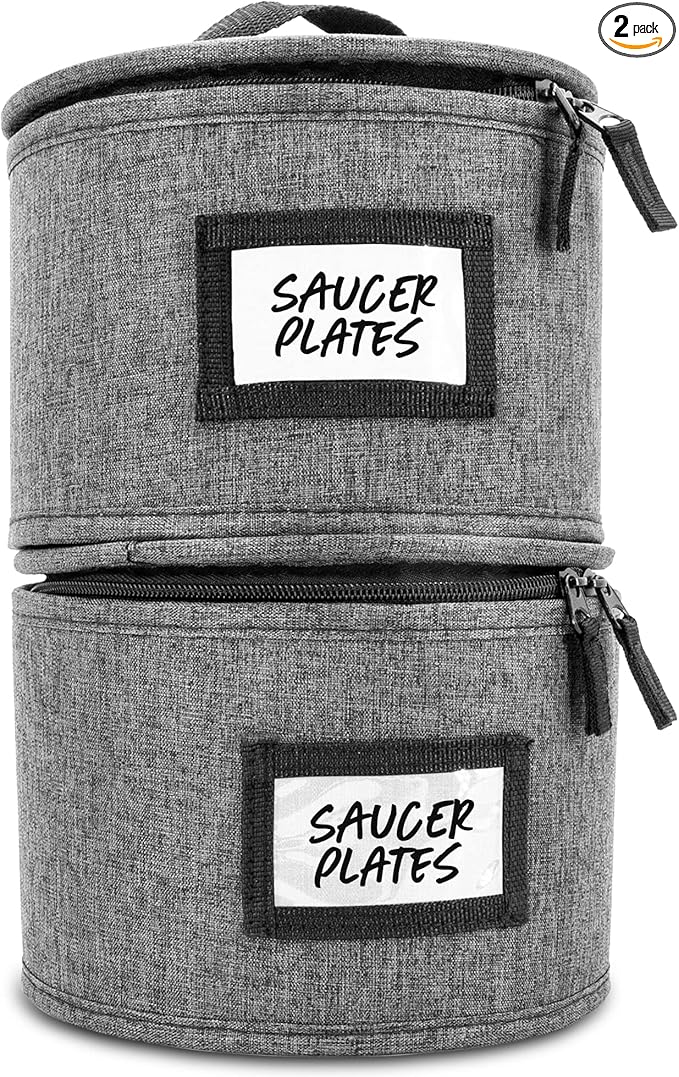 Homelux Theory Saucer Storage with Lid, 2pcs Hard Shell China Storage Containers, Heavy Duty Dinnerware Storage Box with 24 Felt Pads and Thick Surface for Dishes and Dinner Plate, Move Out Essentials