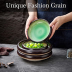 Ceramic Dinner Plates Set of 4, 6 Inch Large Porcelain Pasta and Salad Plates, Stoneware Plate Set for 4, Handmade Round Dishes for Home Decor, Microwave,Oven,and Dishwasher Safe, Green
