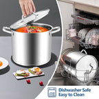 E-far 12 Quart Cooking Stock Pot, Large Stainless Steel Pot for Canning Simmering Stewing, Heavy Duty Cookware with Tri-ply Base for Induction Gas Stoves, Soup Pots with Glass Lid, Dishwasher Safe