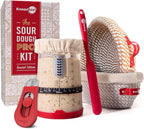 Sourdough Starter Kit – 34oz Starter Jar, 2 Cotton Rope Banneton Proofing Baskets, Magnetic Bread Lame for Scoring – Gift for Bakers & Complete Sourdough Bread Baking Set