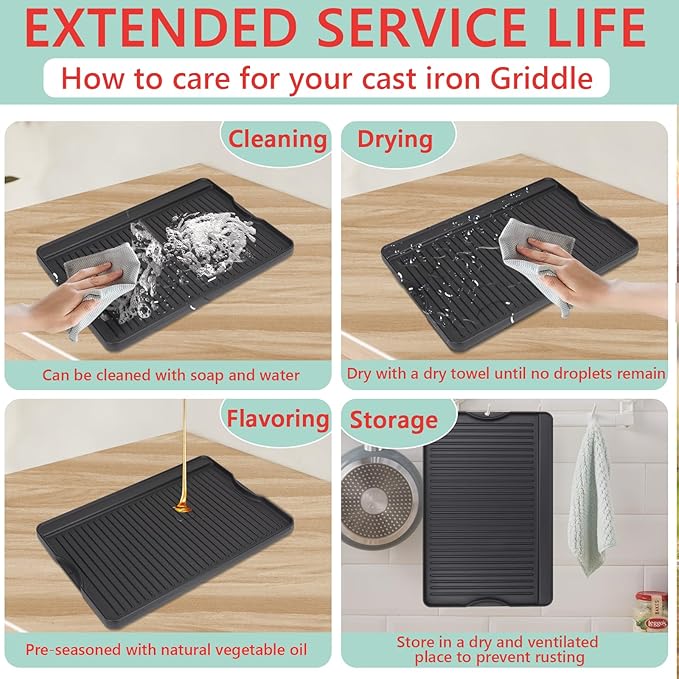 24" X 16" Reversible Cast Iron Griddle for Camp Chef, Flat Top Plate for Gas/Stove/Charcoal/Propane Grill, Universal 4 Burner Stove Top Griddle for Outdoor Cooking & Camping Accessories