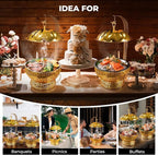 8QT Chafing Dishes Set, Luxury Stainless Steel Round Gold Buffet Warmers with Rolled Edge for Catering, Weddings, Parties, Hotels (6-Pack)