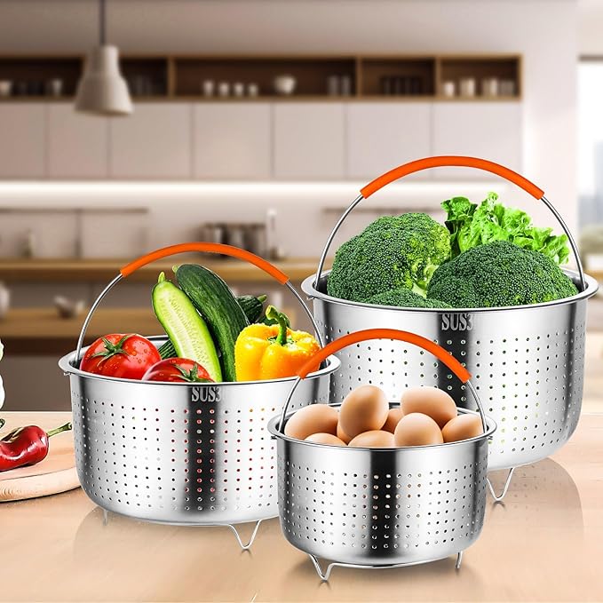 GREATLINK Vegetable Steamer Basket for Instant Pot Accessories 6 & 8 Qt - Stainless Steel Strainers and Colanders - Metal Strainer for Cooking Broccoli, Eggs, Pasta, Quinoa (6 Qt - Steamer Basket)
