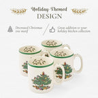 Spode Christmas Tree Mug Set of 4-9oz Ceramic - Microwave, Oven, Freezer & Dishwasher Safe - Festive Holiday Coffee Tea Cup for Hot Cocoa, Mulled Wine, Drinkware