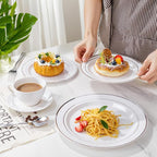 WDF 120PCS Plastic Christmas Plates White Silver Rim - Disposable Plates including 60PCS for Dinner 10.25inch, 60 Salad/Dessert Plates 7.5inch Heavy Duty Wedding