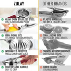 Zulay Lemon Squeezer Stainless Steel with Premium Heavy Duty Solid Metal Squeezer Bowl and Food Grade Silicone Handles - Large Manual Citrus Press Juicer and Lime Squeezer Stainless Steel (Cranberry)