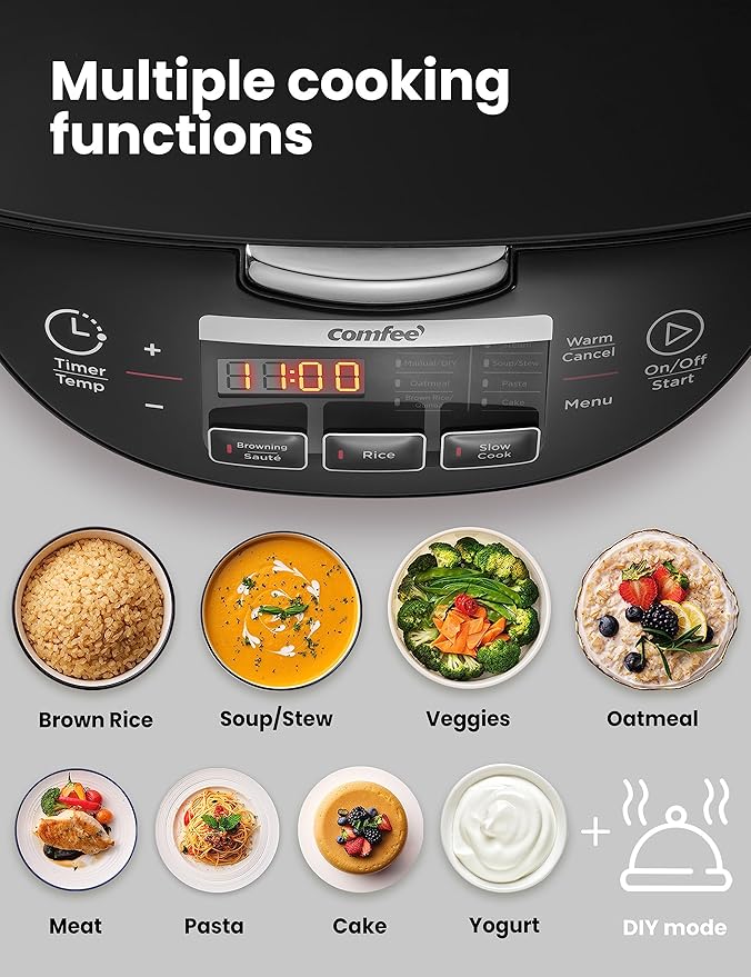 COMFEE' Rice Cooker, Japanese Large Rice Cooker with Fuzzy Logic Technology, 11 Presets, 10 Cup Uncooked/20 Cup Cooked, Auto Keep Warm, 24-Hr Delay Timer