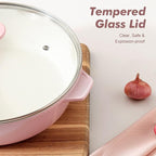 SENSARTE Nonstick Ceramic Skillet with Lid 10/11/12-inch, 4.5QT Non Toxic Deep Frying Pan, Saute Pan with Lid, Stay-cool Handle, Healthy Cooking Pot, Induction Compatible, Pink